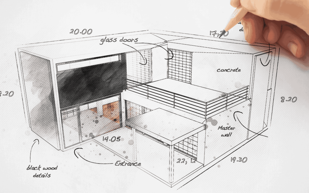Interior layout with glass doors and concrete accents.