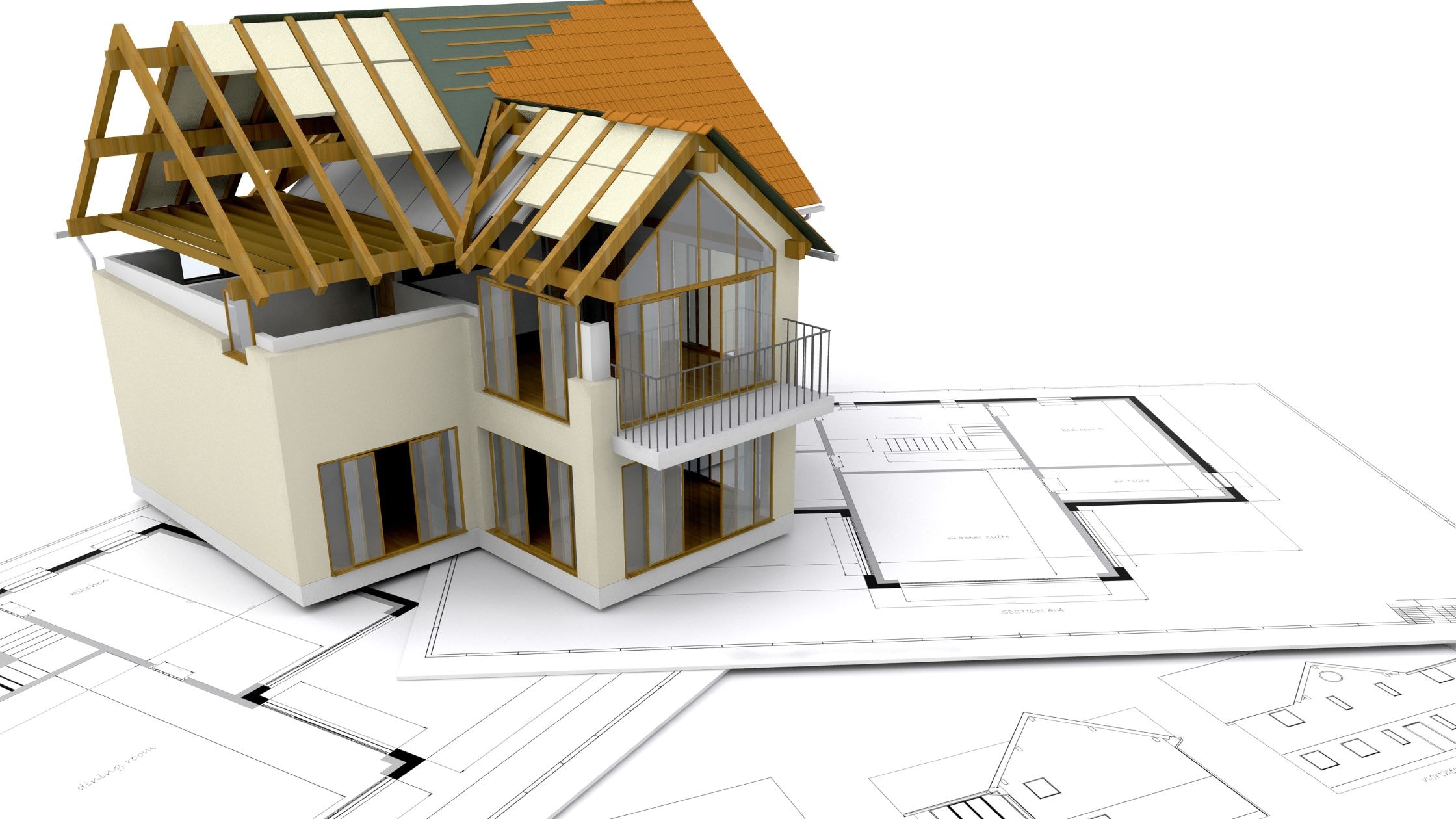 New home construction by Choate Builders showcasing framing and roofing process.