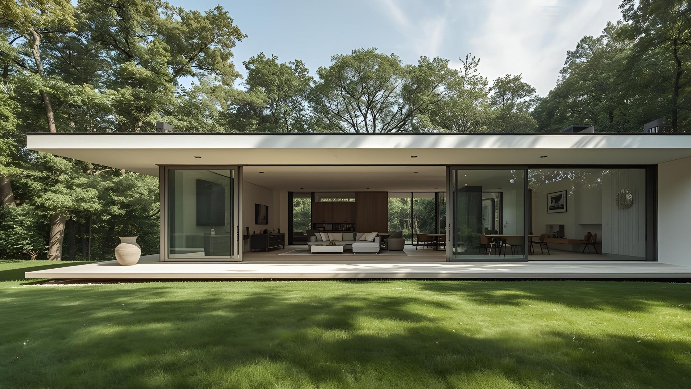 Modern house surrounded by greenery