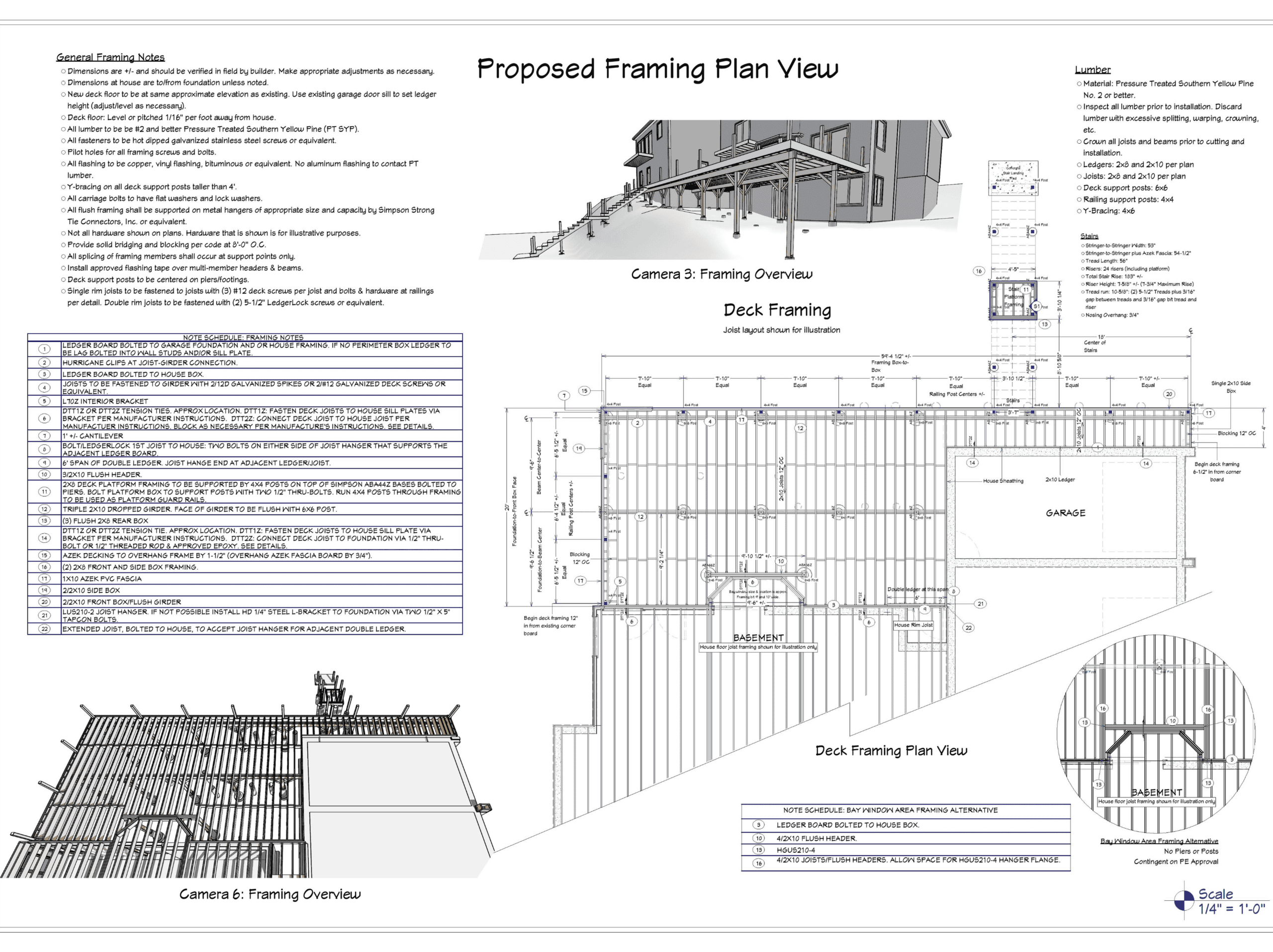 Detailed deck framing plan view for residential construction project.
