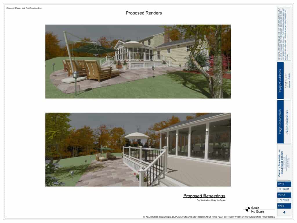 Outdoor patio with seating and shade structures.