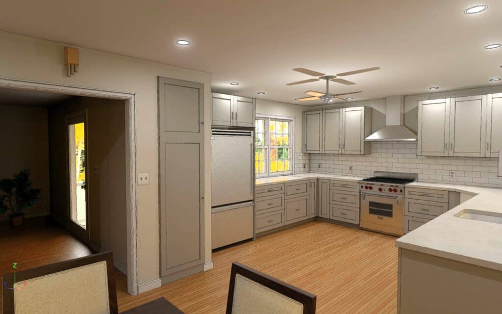 Kitchen with white cabinetry, stainless steel stove, and bright natural lighting.