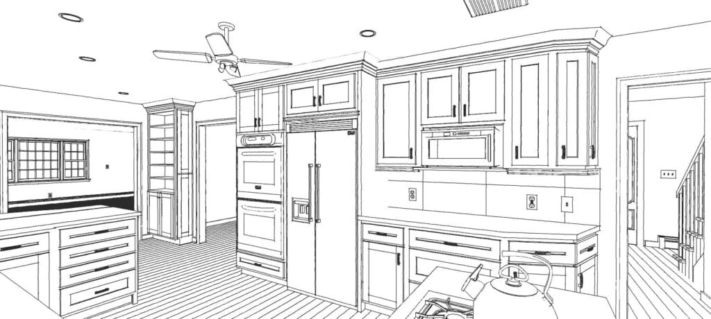 Modern kitchen with wooden cabinets, appliances, and spacious layout.