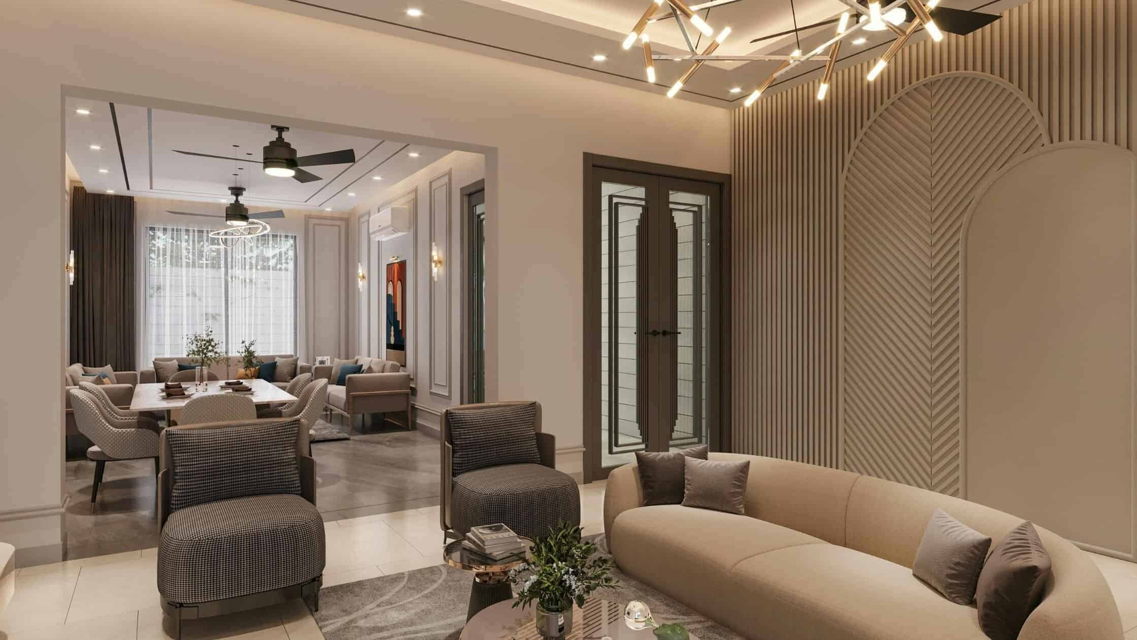 Elegant modern living room with stylish furniture and contemporary decor.