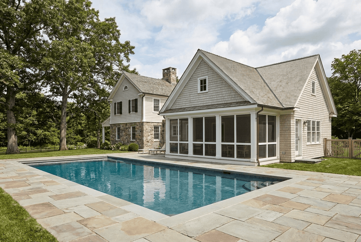 Custom Home with Pool Beautiful custom home with a backyard pool and screened porch, perfect for outdoor living.
